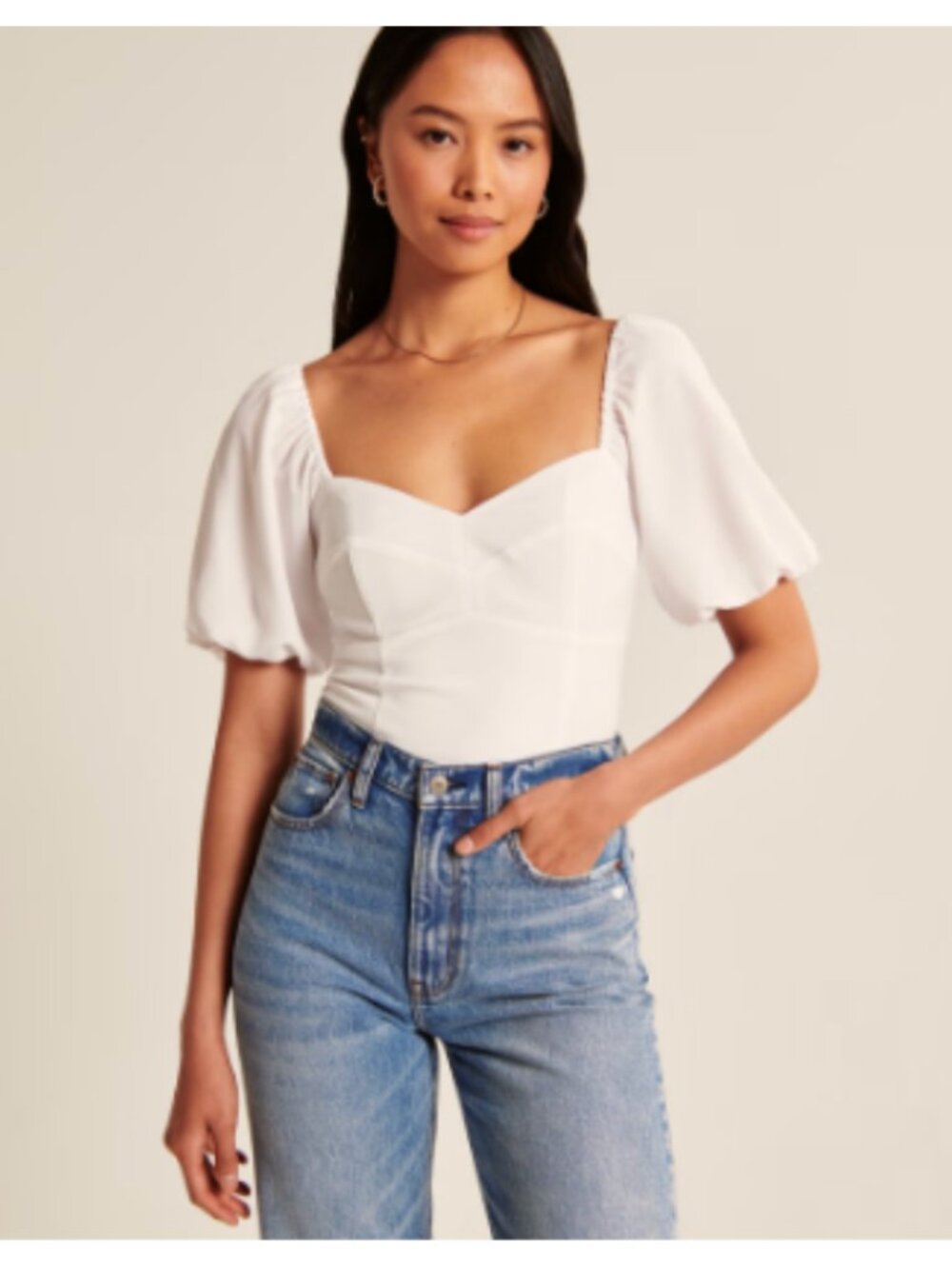 ABERCROMBIE & FITCH Puff Sleeve White Corset Crop Top Size XS Elastic Boho Cute